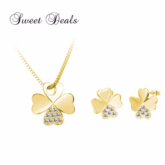 Conjunto de collar y pendientes de trébol de cuatro hojas, joyería de moda
